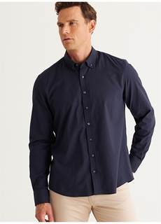 Темно-синяя мужская рубашка Slim Fit с воротником на пуговицах Altınyıldız Classic