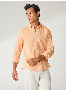 Оранжевая мужская рубашка Slim Fit с воротником на пуговицах Beymen Business