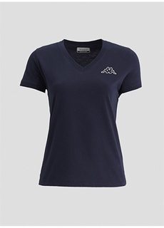 Однотонная синяя женская футболка стандартного кроя с логотипом с круглым вырезом Kappa