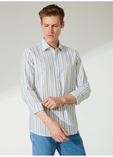Мужская рубашка приталенного кроя с воротником на пуговицах цвета хаки и меланжа Beymen Business