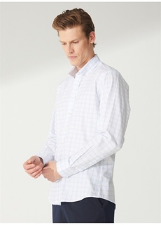 Бело-синяя мужская рубашка с воротником на пуговицах Slim Fit Beymen Business