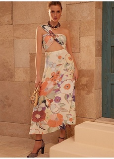 Разноцветное женское длинное платье на одно плечо Yargıcı