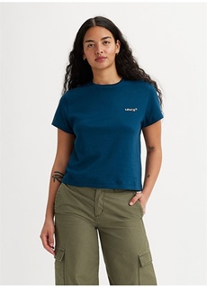 Однотонная синяя женская футболка с круглым вырезом Levis