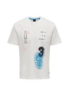 Белая мужская футболка с круглым вырезом и принтом Only &amp; Sons