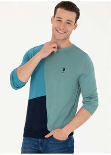 Мужской свитер бензинового цвета с круглым вырезом приталенного кроя U.S. Polo Assn.