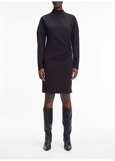 Однотонное черное женское платье выше колена с полуводолазкой Calvin Klein