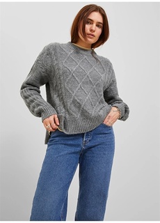 Удобный серый свитер с круглым вырезом с ромбовидным узором JJXX