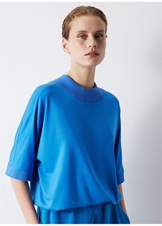 Синяя женская футболка с воротником İpekyol Ipekyol