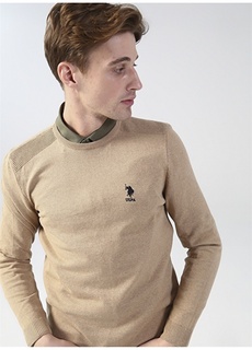 Светло-коричневый мужской свитер с круглым вырезом U.S. Polo Assn.