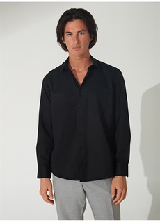 Черная мужская рубашка стандартного кроя с классическим воротником Süvari