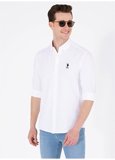 Белая мужская рубашка с воротником на пуговицах Slim Fit U.S. Polo Assn.