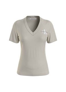 Однотонная бежевая женская футболка с V-образным вырезом Calvin Klein Jeans