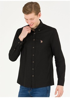 Черная мужская рубашка с воротником на пуговицах Slim Fit U.S. Polo Assn.