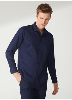 Мужская рубашка Slim Fit с классическим воротником темно-синего цвета Süvari