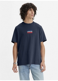 Синяя мужская футболка с круглым вырезом и принтом Levis