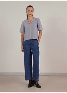 Повседневные женские джинсовые брюки цвета индиго с нормальной талией и широкими штанинами Yargıcı