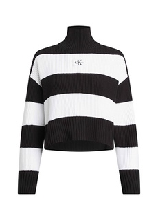 Водолазка в нормальную полоску, черно-белый свитер женский Calvin Klein Jeans