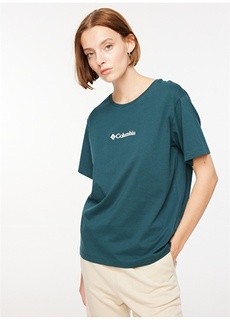 Темно-зеленая женская футболка с круглым вырезом и принтом Columbia