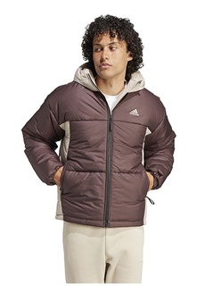 Коричнево-бежевое мужское пальто с капюшоном Adidas