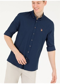Мужская рубашка узкого кроя темно-синего цвета с воротником на пуговицах U.S. Polo Assn.