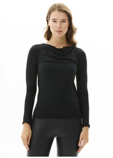 Простая черная женская блузка с открытым вырезом Selen