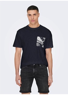 Однотонная мужская футболка с круглым вырезом темно-синего цвета Only &amp; Sons