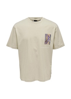 Однотонная светло-коричневая мужская футболка с круглым вырезом Only &amp; Sons
