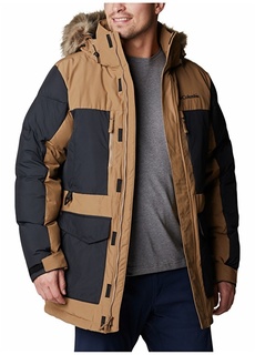 Коричневое мужское пальто с капюшоном Columbia