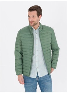 Зеленое мужское укороченное пальто с воротником-стойкой Pierre Cardin