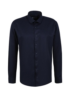 Мужская рубашка Slim Fit с классическим воротником темно-синего цвета Süvari