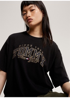 Черная женская футболка с круглым вырезом с принтом Tommy Jeans