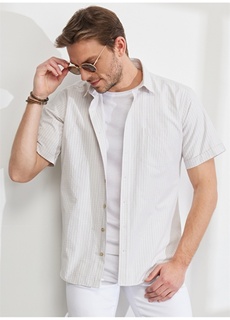 Бело-бежевая мужская рубашка с коротким рукавом Altınyıldız Classic