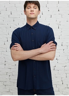 Темно-синяя мужская рубашка с коротким рукавом Altınyıldız Classic