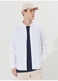 Белая мужская рубашка Comfort Fit с воротником на пуговицах Altınyıldız Classic