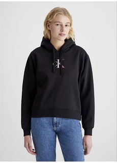 Однотонная черная женская толстовка с воротником с капюшоном Calvin Klein Jeans