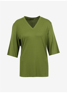 Однотонная зеленая женская блузка с V-образным вырезом Selen