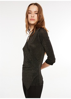 Серебристо-черная женская блузка с двубортным воротником Selen