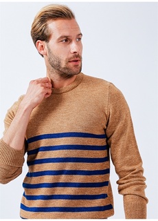 Коричневый меланжевый мужской шерстяной свитер с круглым вырезом Beymen Business