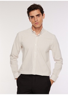 Базовая коричневая мужская рубашка в полоску с воротником на пуговицах Fabrika ФАБРИКА