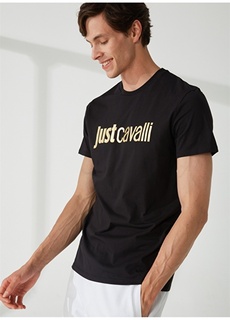 Черная мужская футболка с круглым вырезом Just Cavalli