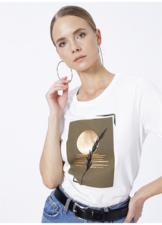 Белая женская футболка с круглым вырезом с принтом Fabrika Comfort
