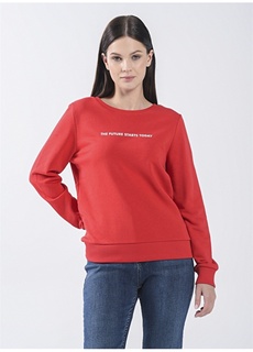 Красный женский свитшот с круглым вырезом и принтом Fashion Friends