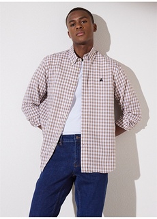 Бежевая мужская рубашка с воротником на пуговицах Comfort Fit Brooks Brothers