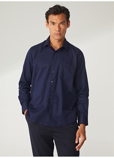 Мужская рубашка Regular Fit с классическим воротником темно-синего цвета Süvari