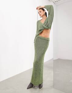 Юбка макси Asos Edition Column Knitted Semi Sheer, зеленый