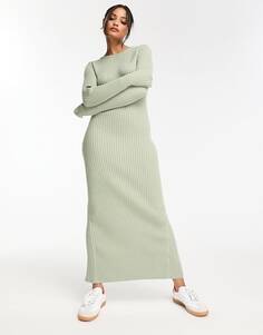 Платье макси Asos Design Knitted Crew Neck In Rib, светло-зеленый