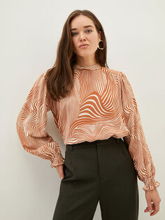 Женская блузка из крепа с круглым вырезом и длинными рукавами LCWAIKIKI Classic