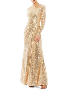 Платье Mac Duggal с пайетками и драпировкой, золотой