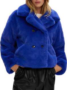 Пальто Loretta Noize двубортное из искусственного меха, синий