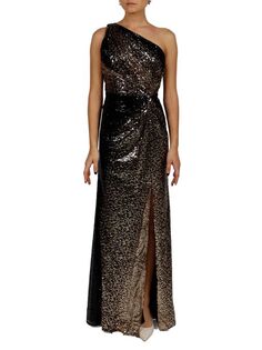 Облегающее платье с пайетками на одно плечо Rene Ruiz Collection Black gold